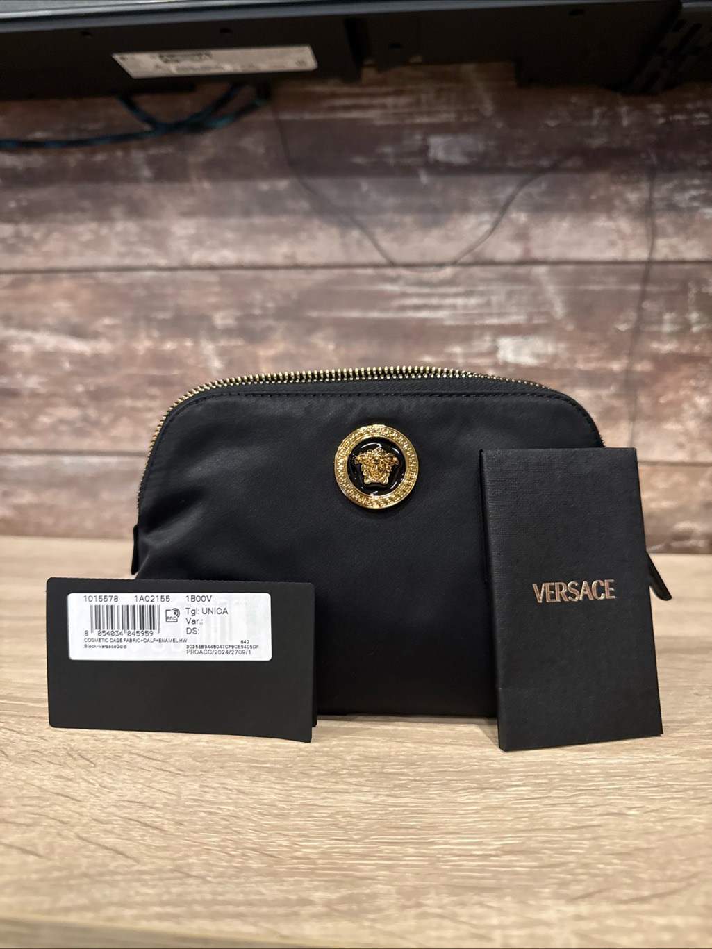 Versace Black Cosmetic Case With Gold Hardware